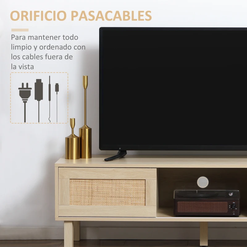 HOMCOM Mueble de TV para Televisores de hasta 60 Pulgadas con Puertas Correderas de Rejilla 135x39x41 cm Natural