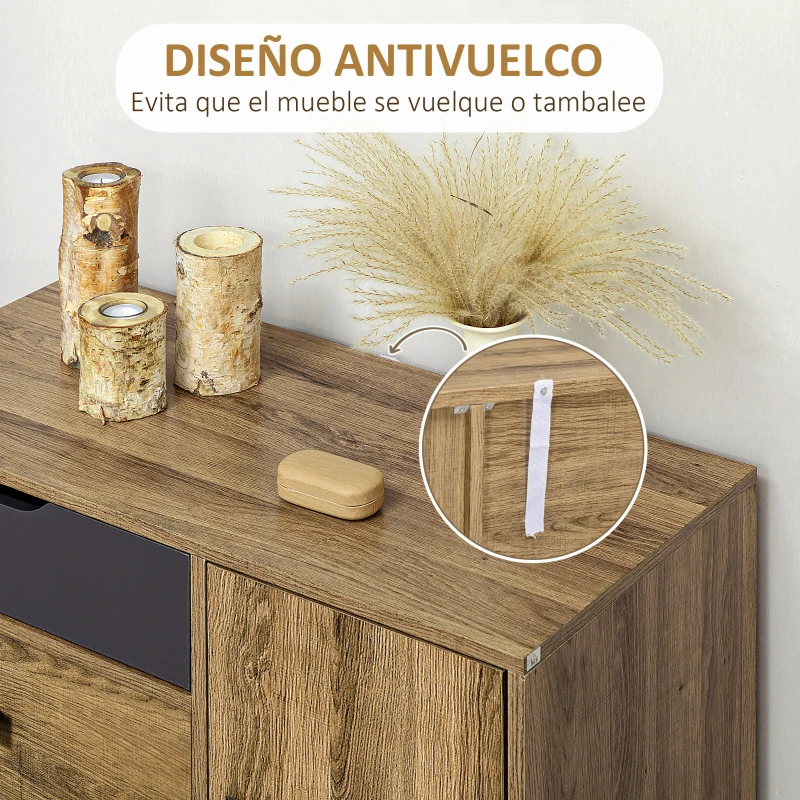 HOMCOM Cómoda con 4 Cajones Estilo Boho Cajonera de Madera con Patas de Metal para Salón Dormitorio 79x39x86 cm Marrón