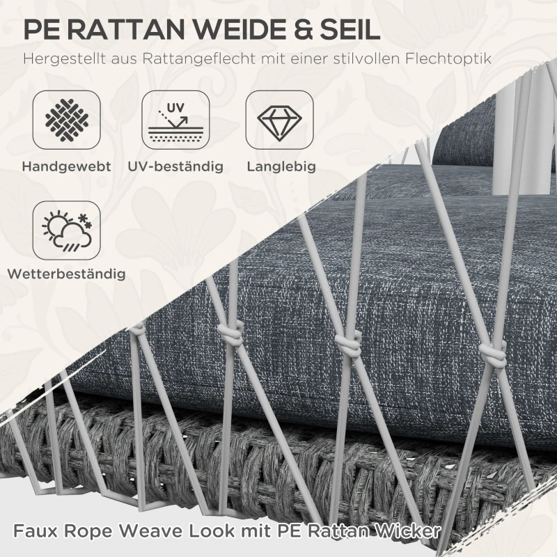 Outsunny Gartengarnitur, 4-teilig, Schaukelfunktion, Sitzauflagen, Polyrattan, Metallgestell, Grau