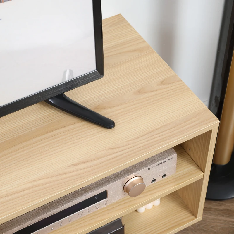 HOMCOM Mobile TV 46" max in Truciolato e Legno con 2 Ripiani Aperti e Armadietto, 110x39x48.8 cm