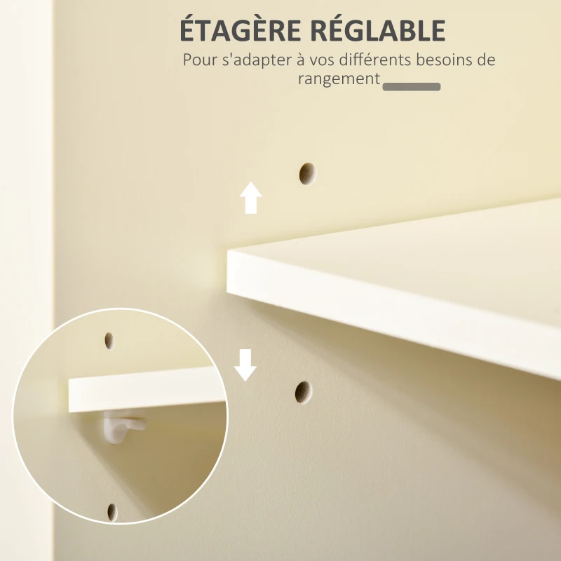 HOMCOM Desserte îlot de cuisine - 2 tiroirs, 2 placards portes coulissantes avec étagères - dim. 110L x 49l x 89H cm - MDF écru plateau bois caoutchouc