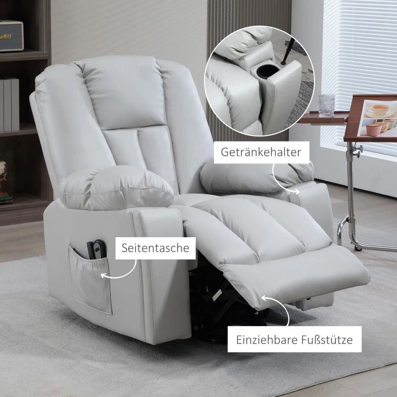 HOMCOM Massagesessel Relaxsessel Seniorensessel, Fernbedienung, Seitentaschen, 94 cm x 96 cm x 106 cm, Grau(m-9)