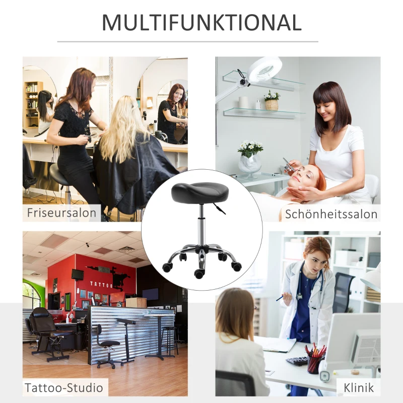 HOMCOM Salonhocker mit Sattelsitz, höhenverstellbar, Kunstleder, 48x48x54-69cm, Schwarz