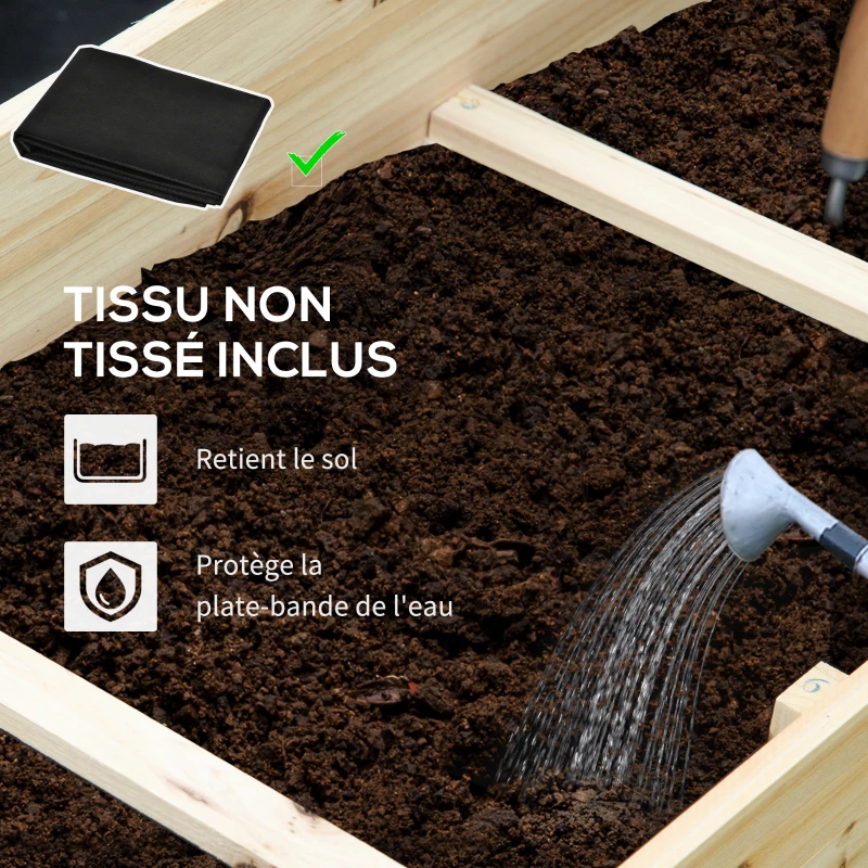 Outsunny Jardinière sur pieds à 3 niveaux carré potager de jardin avec 9 compartiments en bois de sapin et tissu non tissé