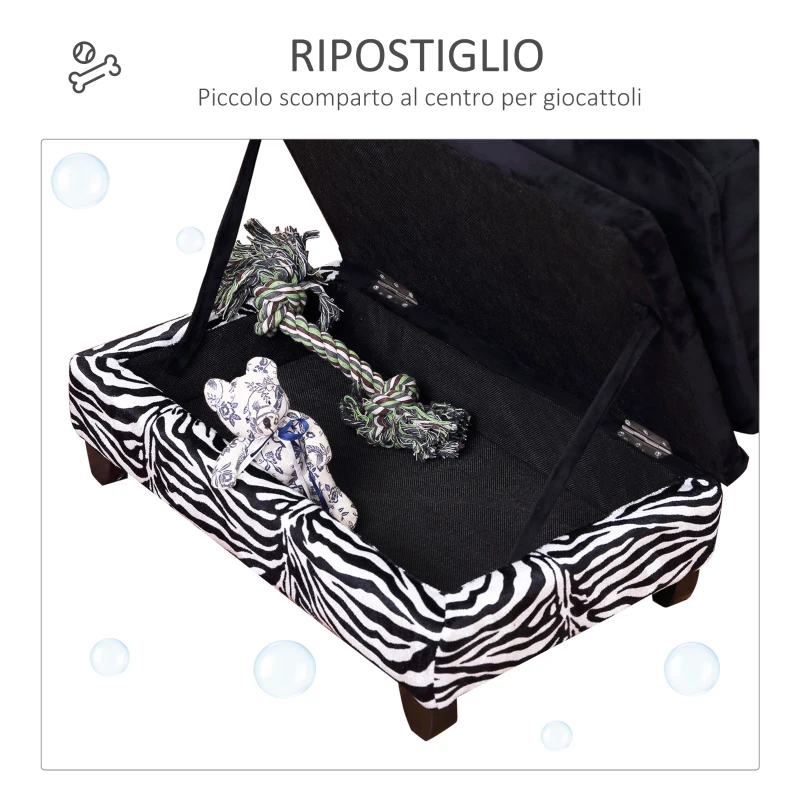 PawHut Divano per Cani di Taglia Piccola e Media con Spazio Portaoggetti, in Legno e Peluche, 57x34x36 cm, Bianco e Nero