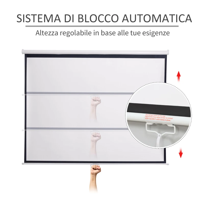 HOMCOM Telo per Proiettore da 100" Formato 16:9/4:3 ad Altezza Regolabile, 210x8.6x7 cm, Bianco e Nero