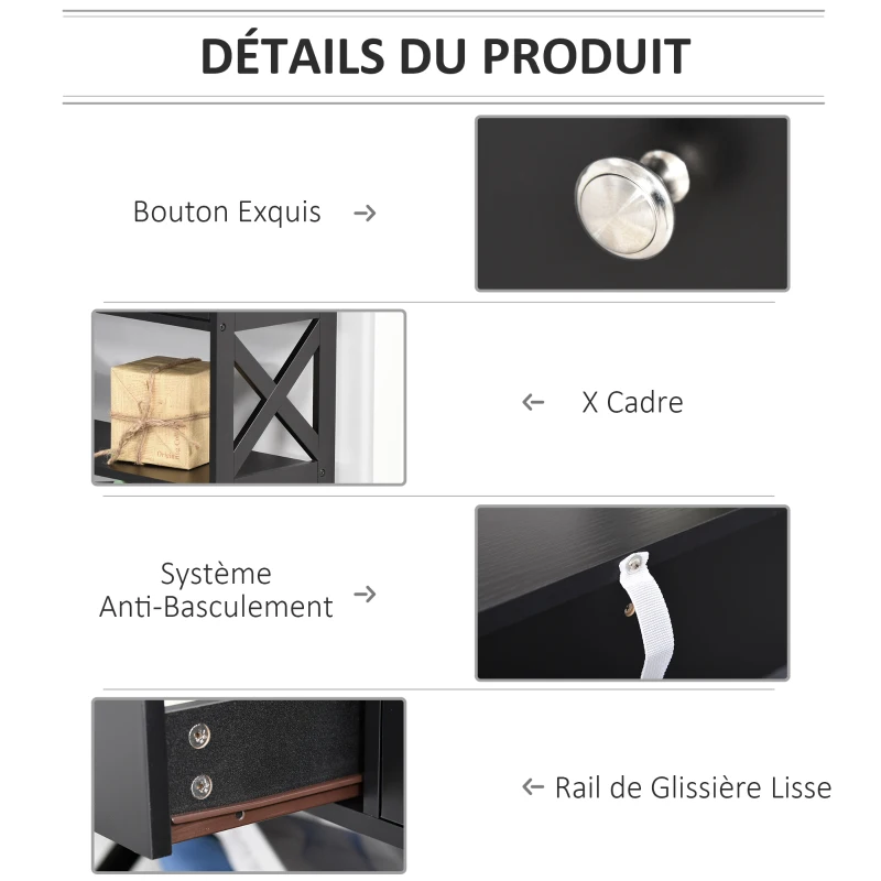 HOMCOM Table de console table d'entrée style table de drapier néo-rétro 2 tiroirs 2 étagères dim. 100L x 30.5l x 80H cm MDF noir