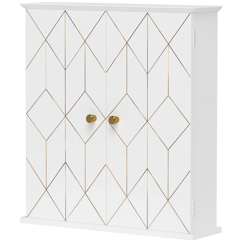 HOMCOM Bathroom Cabinet Wall Mounted, Bathroom Wall Cabinet Medicine Cabinet with 2 Doors, Adjustable Shelf, White
