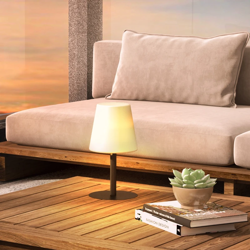 Outsunny Lampe de table à LED sans fil avec batterie rechargeable, USB, luminosité réglable, IP44, idéal pour extérieur ou intérieur