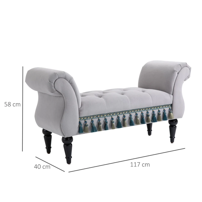 HOMCOM Sitzbank Polsterbank mit Samt-Bezug, Armlehne Bettbank mit Holzrahmen, Schuhbank für Schlafzimmer, Wohnzimmer, Flur 117 x 40 x 58 cm Hellgrau