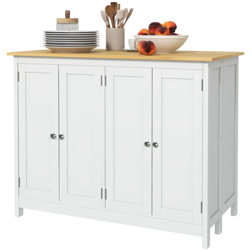 HOMCOM Desserte îlot de cuisine avec 2 tabourets plan de travail rabattable 2 placards avec 4 portes design moderne blanc