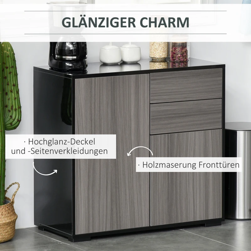 HOMCOM Aufbewahrungsschrank mit 2 Schubladen, 2 Türen, mit Kippschutz, für Wohnzimmer, Schlafzimmer, 79 x 36 x 74 cm, Hellgrau