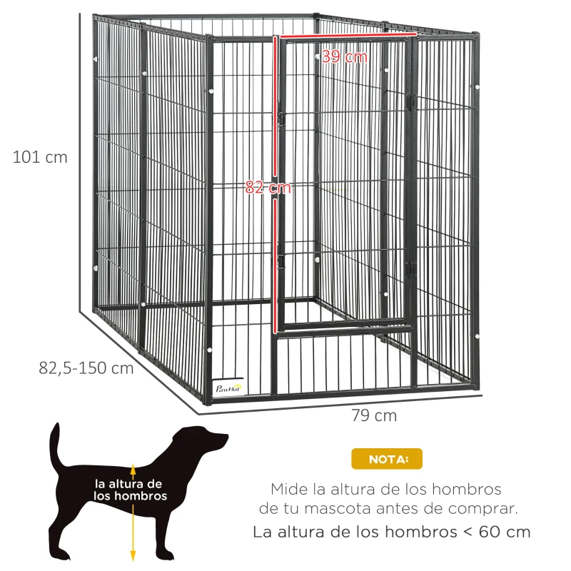 PawHut Parque para Perros de 6 Paneles Valla Metálica para Mascotas con Ancho Ajustable 82,5-150x79x101 cm Negro