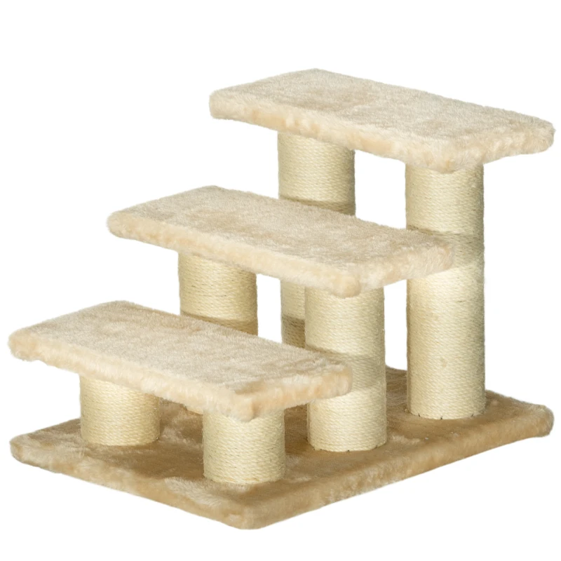 PawHut Pet Stairs 3-step Pet Ladder Cat dog Stairs Climb Ladder Cat Tree, Beige