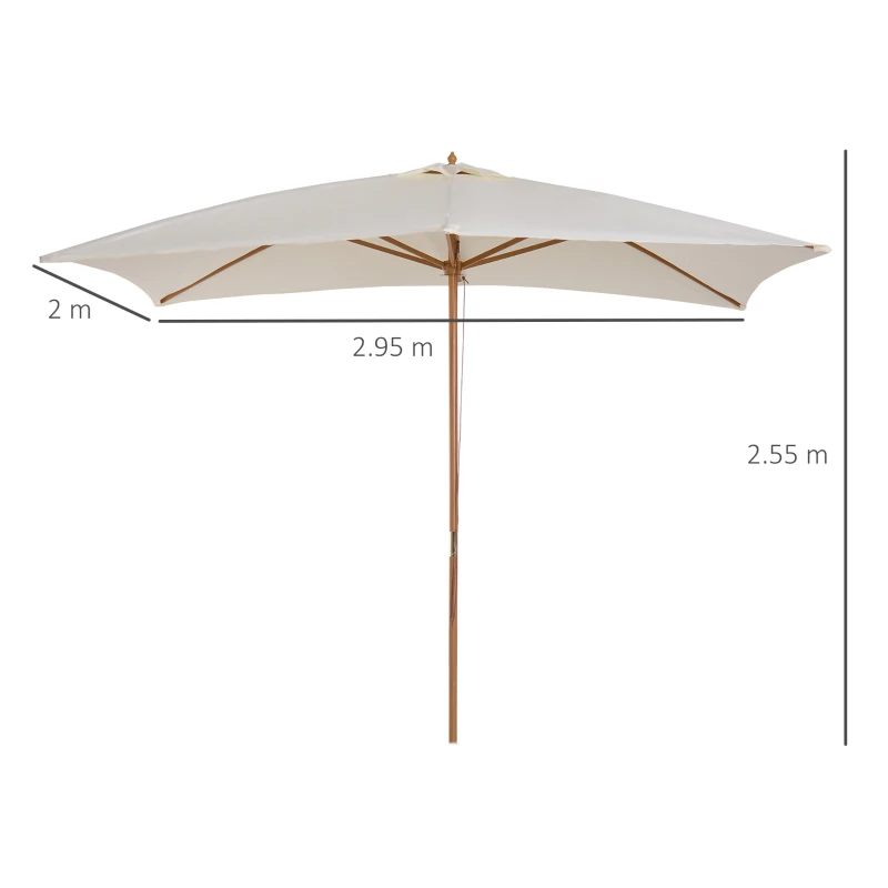 Outsunny 2 x 3m Wooden Garden Parasol Umbrella Outdoor Sun Shade Canopy, Cream White