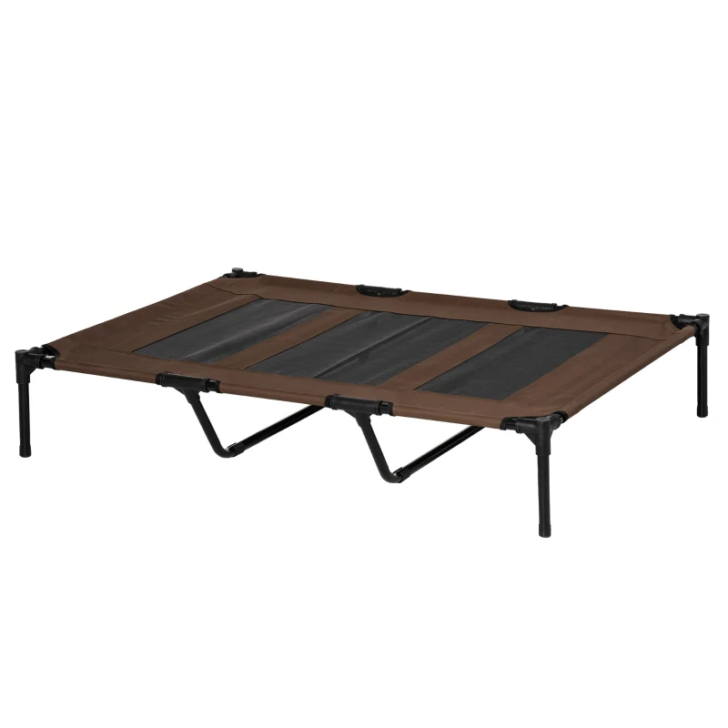 PawHut Raised Dog Bed Cooling Elevated Pet Cot with Breathable Mesh for Indoor Outdoor Use Brown, XX Large, 122 x 92 x 23cm