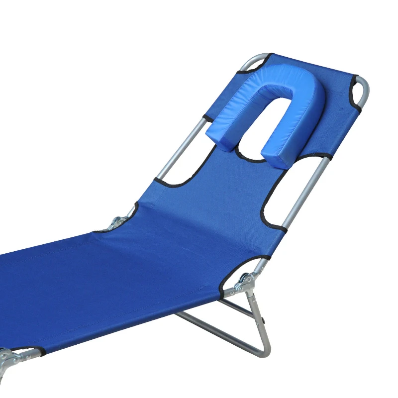 Tumbona Inclinable y Plegable tipo para Hamaca de metal para Camping Playa Jardín y Terraza con Almohada para Leer Color Azul 182x56x24.5cm Outsunny