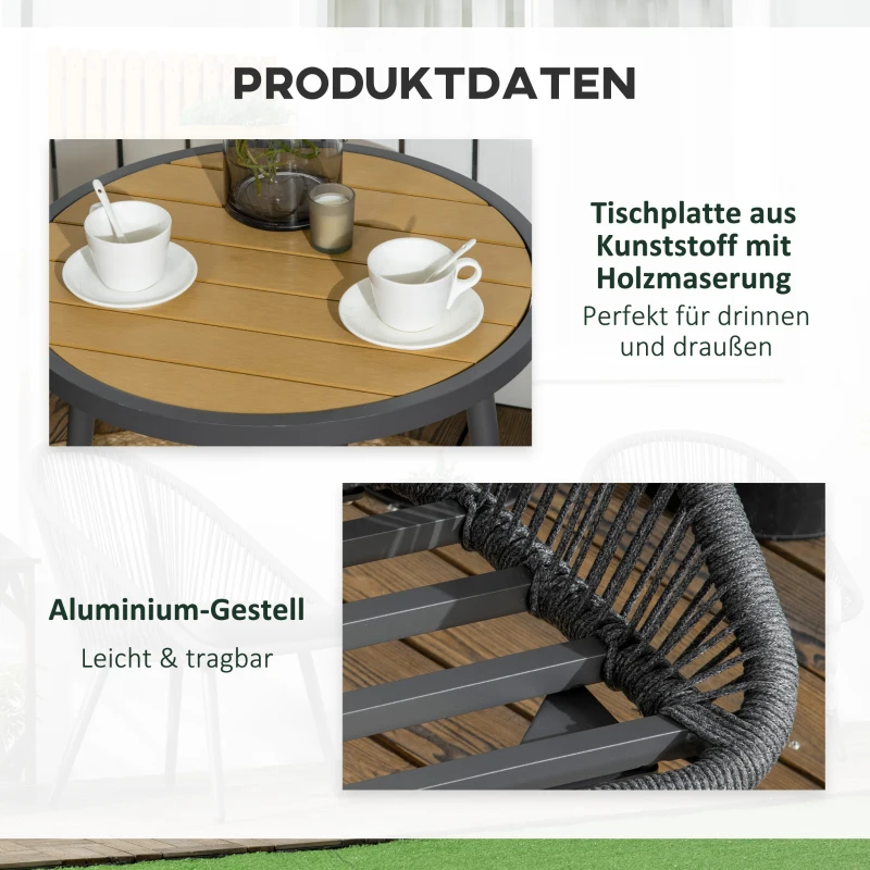 Outsunny 3-teiliges Bistro-Set aus PE-Rattan, wetterbeständig, 1 Tisch, 2 Stühle, 63 cm x 62 cm x 82 cm, Dunkelgrau