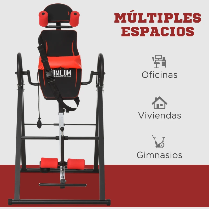 HOMCOM Tabla de Inversión por Gravedad Plegable con Inclinación hasta 90° y Cinturones de Seguridad 79x114x153 cm Rojo y Negro