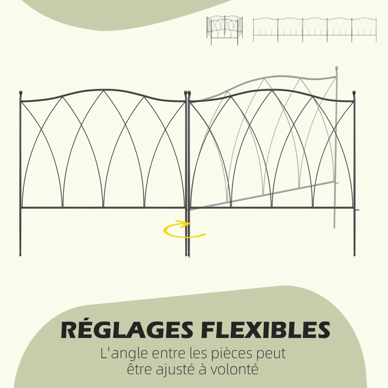 Outsunny Lot de 5 clôtures de jardin décoratives en métal noir - 305 x 62 cm noir