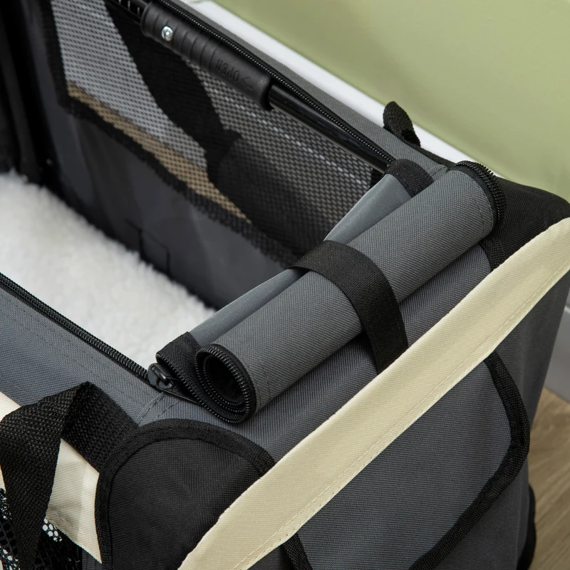 PawHut Trasportino per Cani Toy e Gatti fino 4kg Pieghevole con 3 Aperture e Cuscino, 50.5x33.5x35cm, Grigio