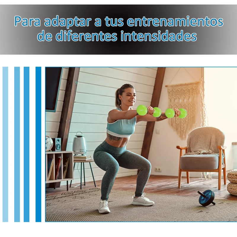 HOMCOM Juego de 8 Mancuernas Portátil 4 Pares de 0.5kg 1 kg 1.5 kg 2kg Caja Exterior para Gimnasio Ejercicios Entrenamiento en Casa Metal 41x30x8 cm Multicolor