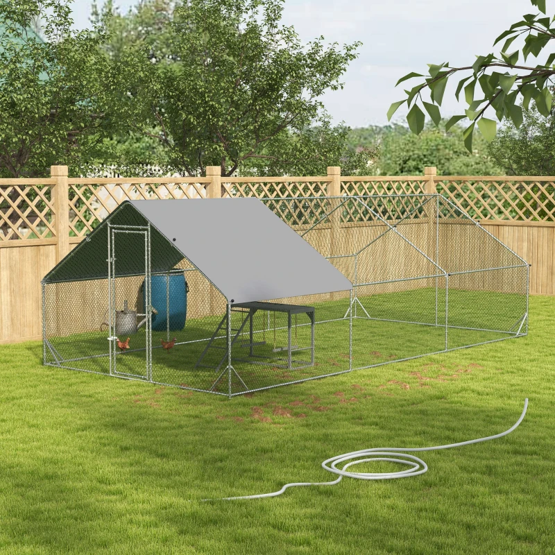 PawHut Walk In Chicken Run with Chicken Activity Shelf and Cover, 3 x 6 x 2m