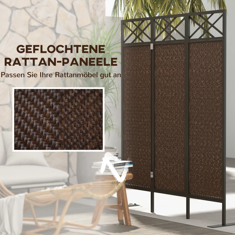 Outsunny Raumteiler Paravant, Vintage-Design, 3-teilig, 148 cm x 33cm x 181 cm, Braun + Schwarz