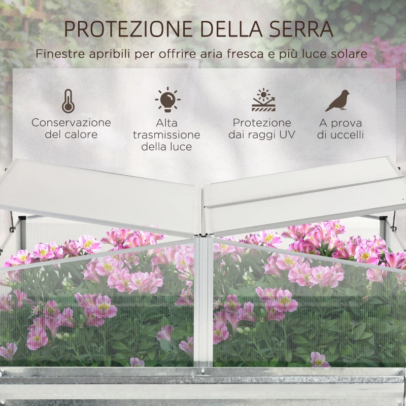 Outsunny Fioriera in Metallo Rialzata con Copertura in PC per Uso Esterno in Giardino e Balcone, 126x107x57.5/67.5 cm