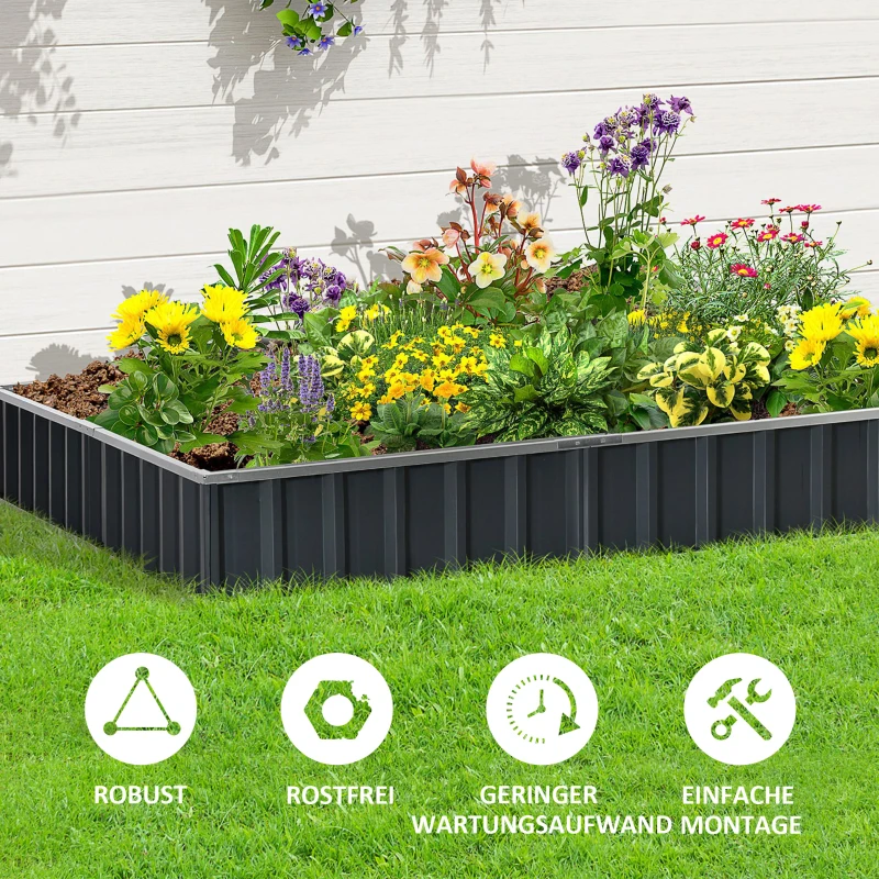 Outsunny Hochbeet aus Stahl DIY Gartenbeet mit T-Form-Pflanzenschilder Handschuhe Pflanzenbeet Kräuterbeet Blumentreppe für Balkon Garten Dunkelgrau 258 x 90 x 30 cm