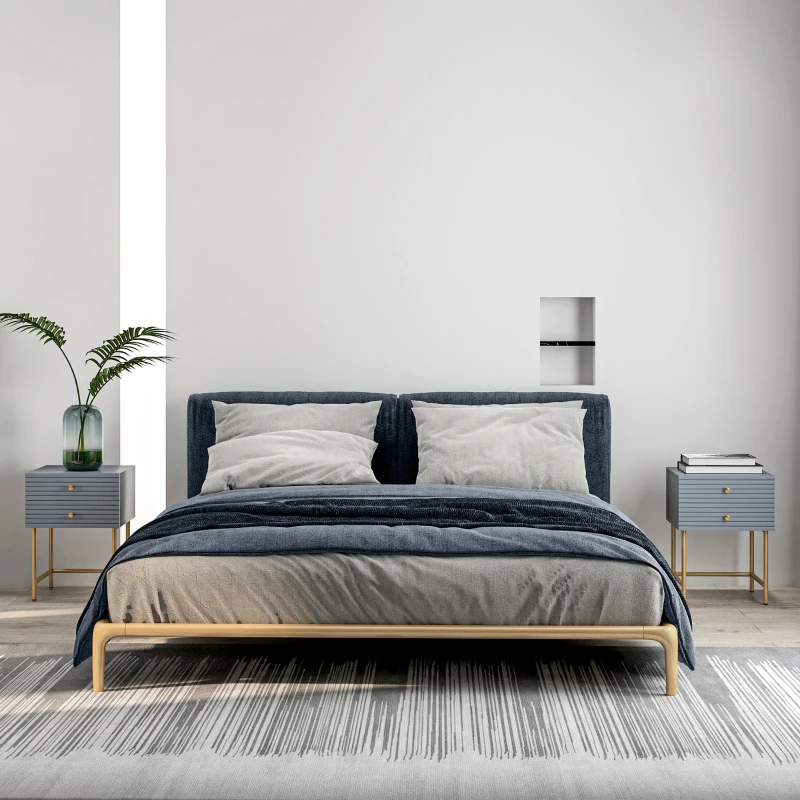 HOMCOM Set of Two Elegant Bedside Tables - Grey/Gold-Tone