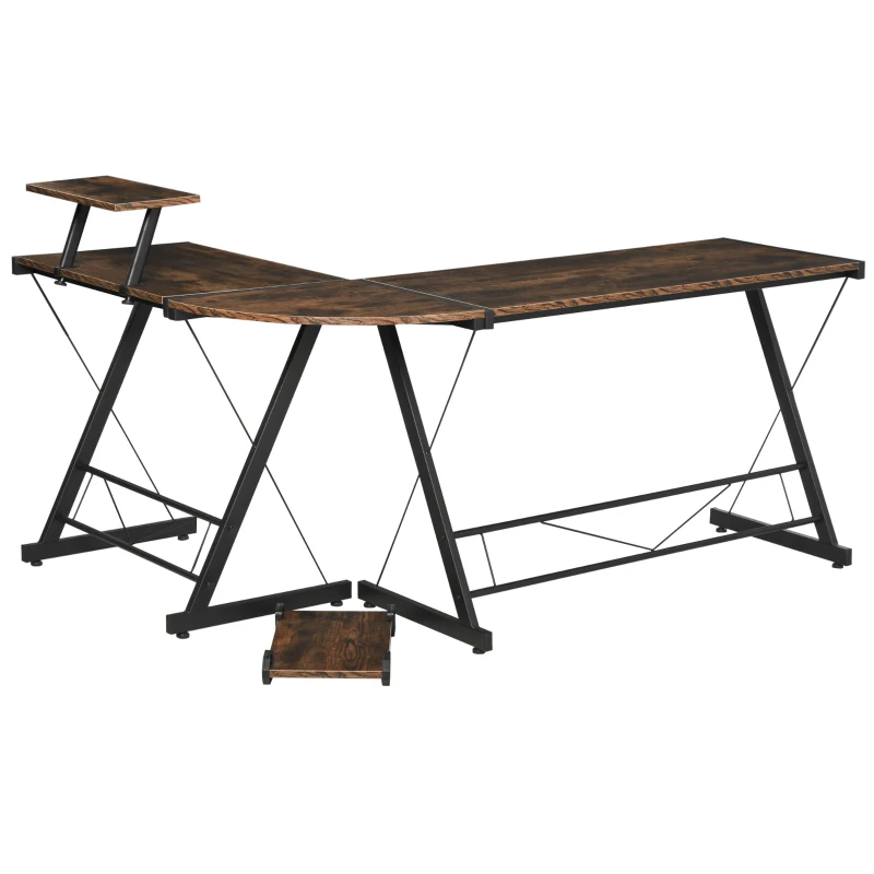 HOMCOM Computertisch, Eckschreibtisch, Schreibtisch, Bürotisch, Spanplatte+Metall, Vintagebraun-Schwarz, 155 x 115 x 91,5 cm