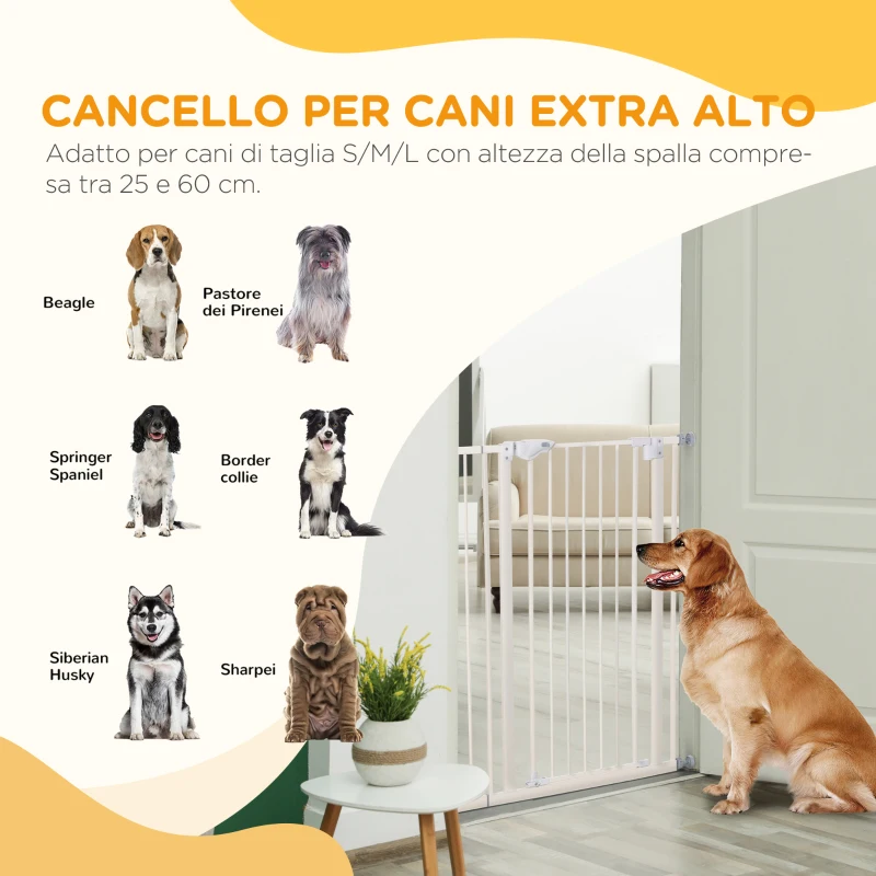 PawHut Cancelletto per Cani con 4 Viti Regolabili e Nastro Adesivo, in Metallo e Plastica, 86x104.1 cm, Bianco