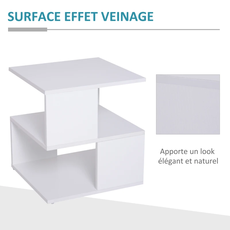 HOMCOM Table Basse Bout de canapé Design Contemporain asymétrique dim. 40L x 40l x 43H cm 2 étagères Panneaux Particules Blanc