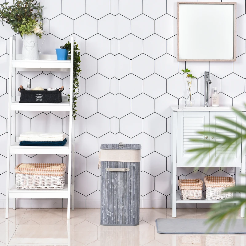 HOMCOM Wäschekorb schmal mit Deckel 72L Wäschesammler mit Griff, herausnehmbarer Wäschesack, Wäschebox für Waschküche Schlafzimmer Badezimmer, Grau