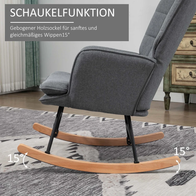 HOMCOM Schaukelstuhl mit Hocker, komfortabel, bis 130 kg, Leinenoptik, 64x89x90cm, Grau(m-4)