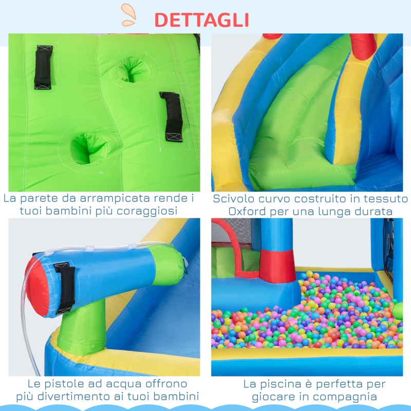 Outsunny Castello Gonfiabile per Bambini con Scivolo, Trampolino e Piscina, 390x300x197cm