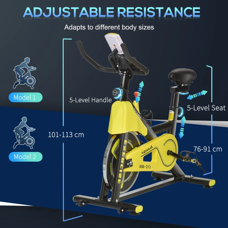HOMCOM Stationary Exercise Bike 6kg Flywheel Indoor Gym Office Cycling Cardio Workout Fitness Bike Adjustable Resistance LCD Monitor Pad and Bottle Holder Yellow
