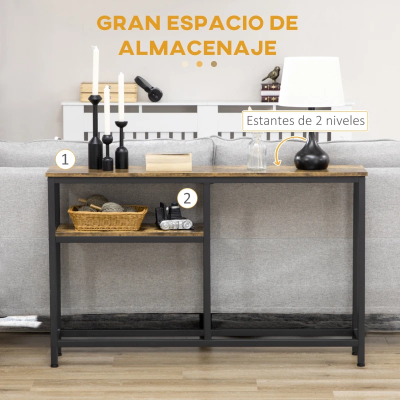 HOMCOM Consola de Recibidor con Estantes Abiertos Antivuelco Mueble de Recibidor para Salón Pasillo 120x23x75 cm Marrón