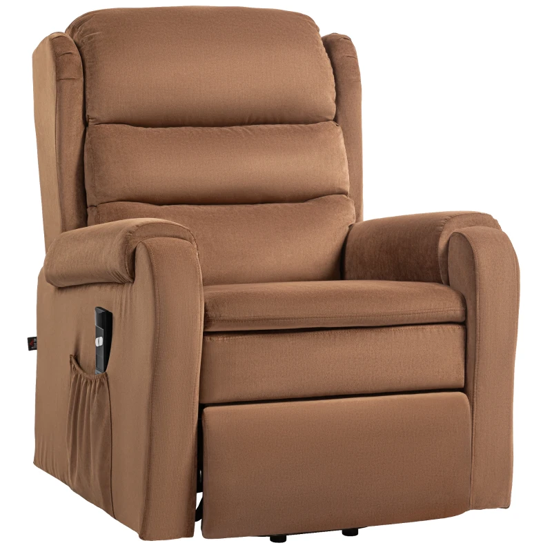 HOMCOM Poltrona Alzapersona Reclinabile a 160° con Poggiapiedi e Telecomando, in Velluto, 85x88x109 cm, Marrone