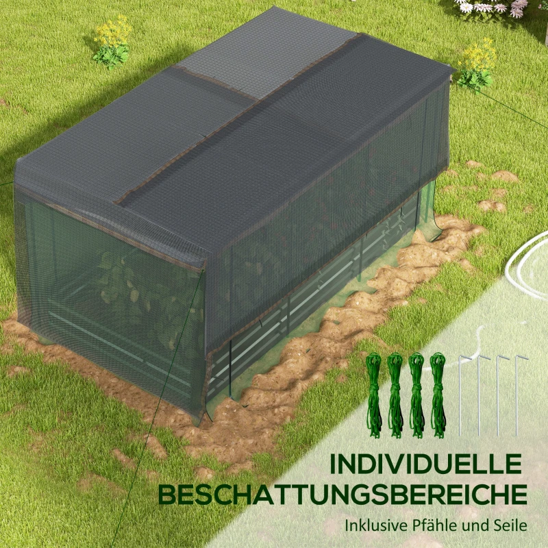 Outsunny Hochbeet mit Vogelschutznetz und Sonnenschutz, Metall-Gehäuse, 230x110x110 cm, Grau/Grün/Schwarz