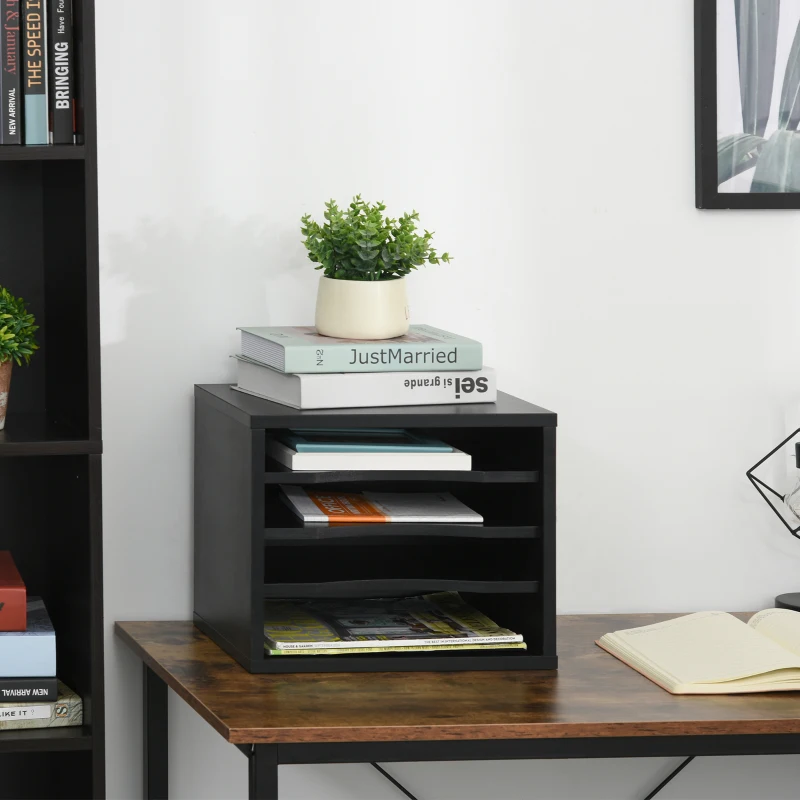 Vinsetto Organiseur bureau bois noir avec 4 couches fournitures support d'imprimante dim. 35,5L x 25l x 28,6H cm