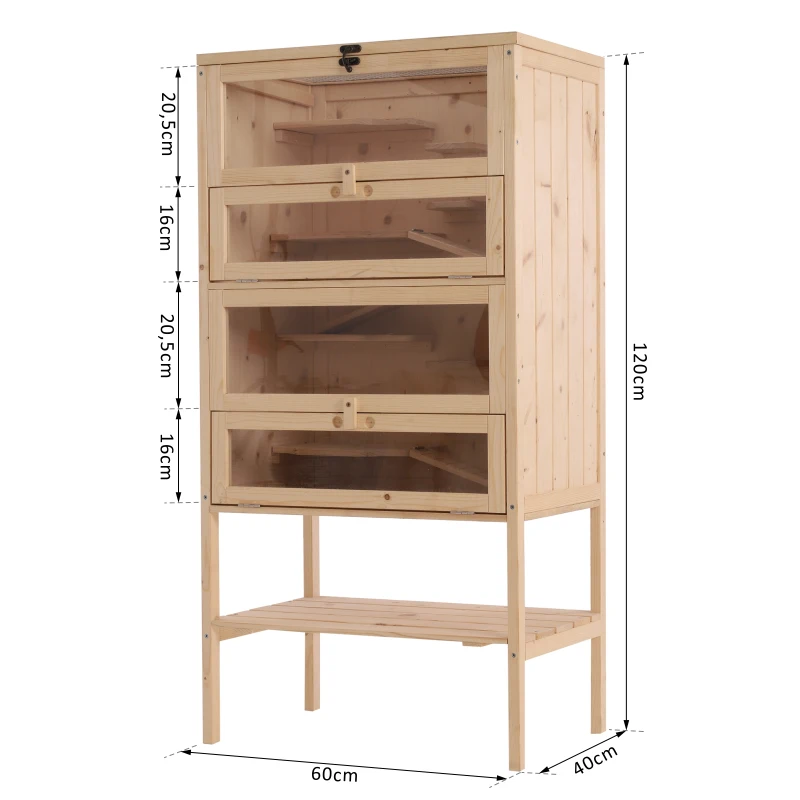 PawHut Cage pour hamsters souris petits rongeurs multi-niveaux 5 étages 10 plateformes bois de pin 60 x 40 x 120 cm