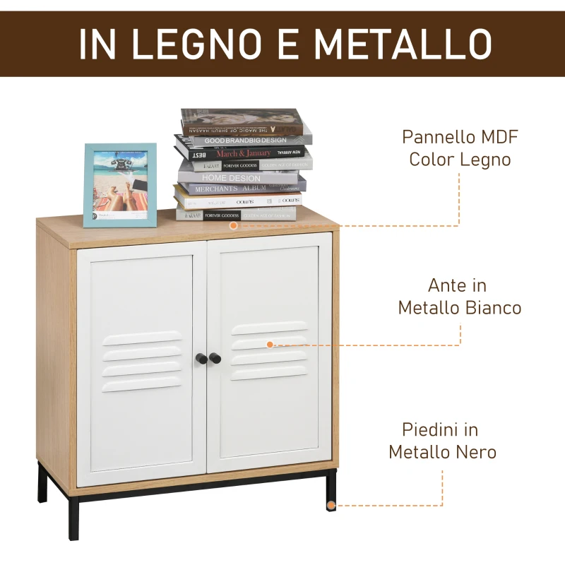 Vinsetto Armadietto Portadocumenti Cassettiera da Ufficio in Legno e Metallo Bianco con 2 Ante, Ripiano Regolabile, 62x30x67.5cm