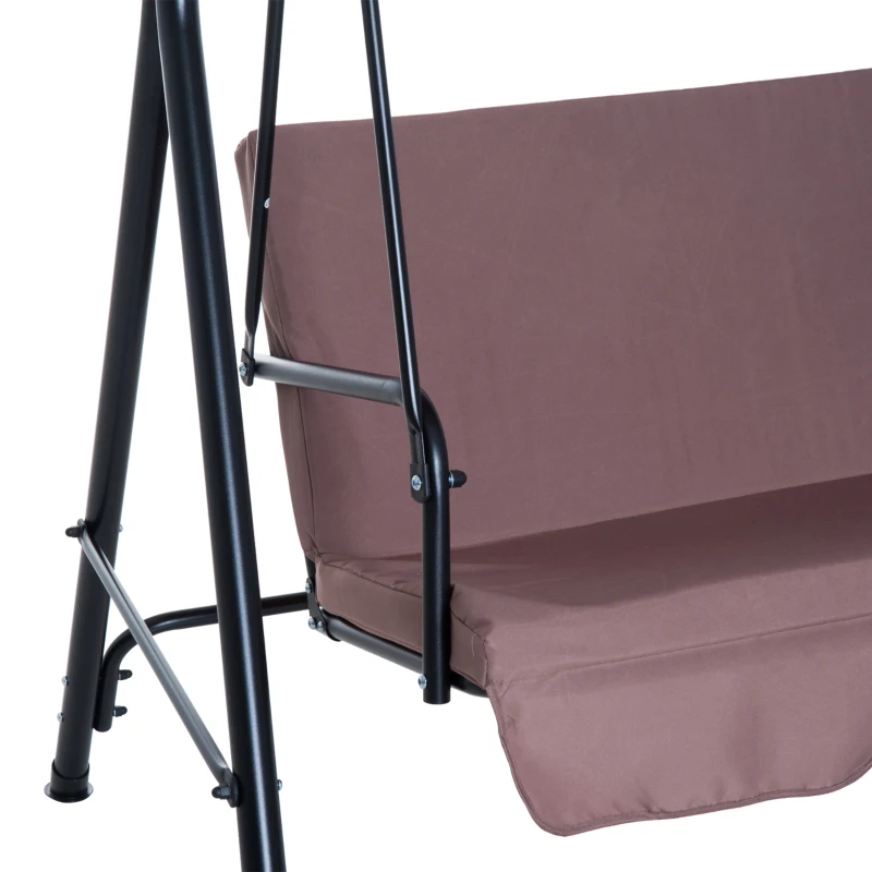 Outsunny Balancelle de Jardin 3 Places Toit Inclinaison réglable Coussins Assise et Dossier 1,72L x 1,1l x 1,52H m Acier Noir Polyester Marron Clair
