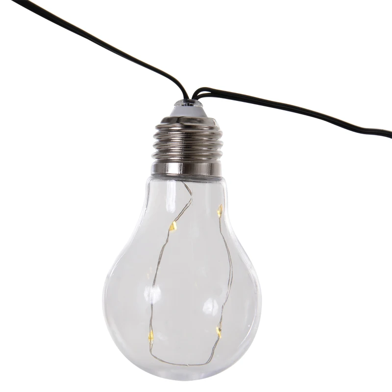 Outsunny Guirlandes lumineuses solaires extérieures - lot de 2 pièces - total 20 ampoules LED blanc chaud - longueur totale 7,6 m - norme IP44