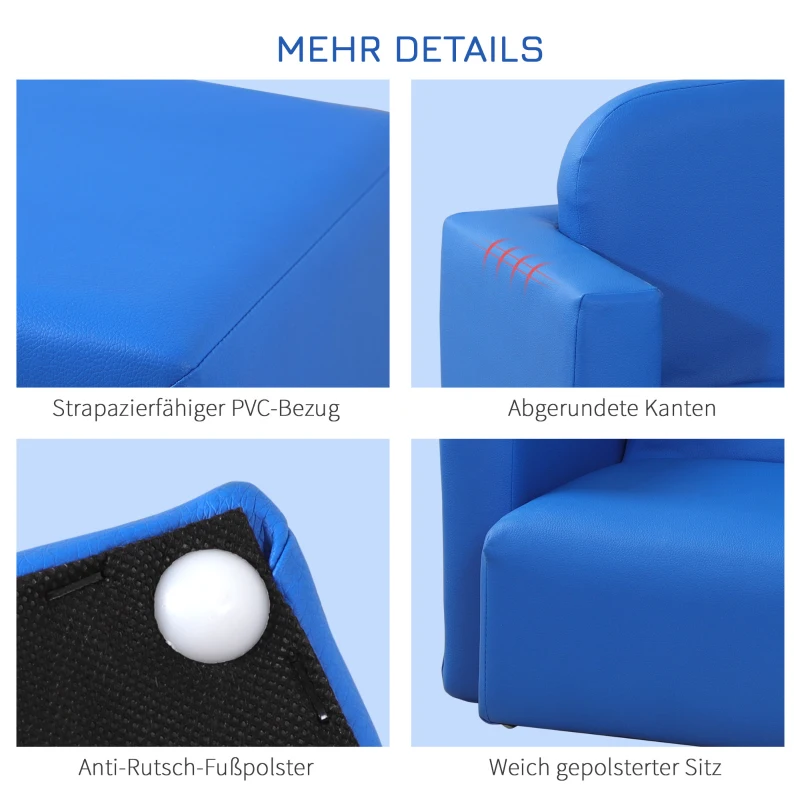 HOMCOM 2-in-1-Kindersofa Tisch und Stuhl Set multifunktionaler für Kinder Kindercouch Kindersessel Minisofa Minisessel Kinderzimmer für Kinder von 3 bis 9 Jahre Blau