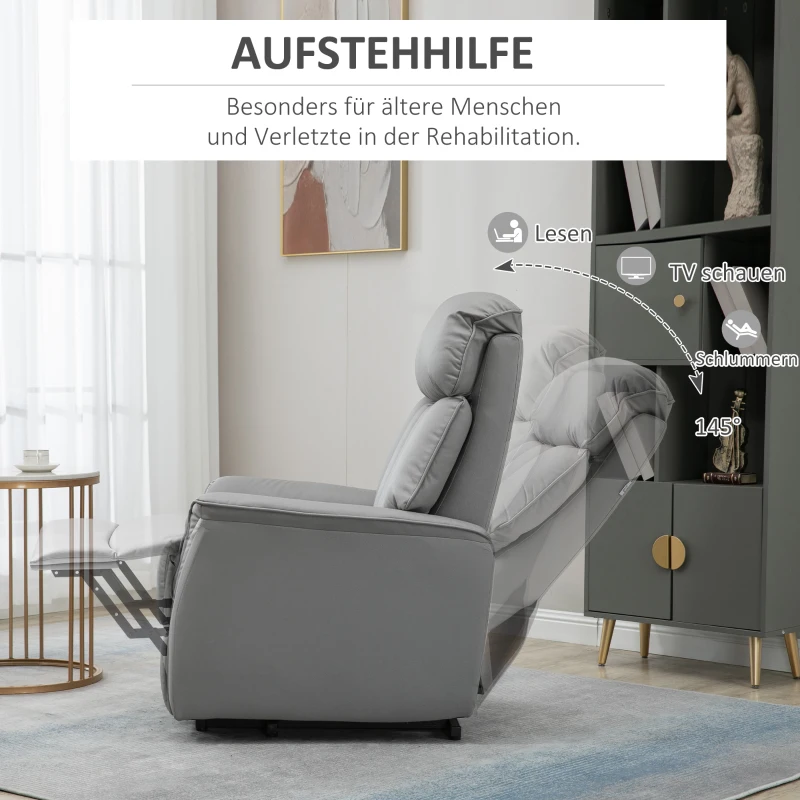 HOMCOM Aufstehsessel Relaxsessel Fernsehsessel, inkl. Kabelfernbedieung, 1 Seitentasche, 80 x 94 x 104 cm, Grau(m-6)