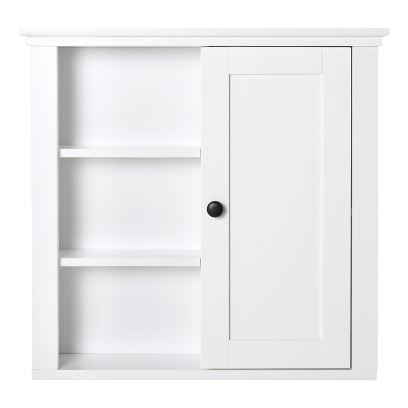 HOMCOM Armario de Baño de Pared Multifuncional Gabinete para Ahorro de Espacio con 3 Niveles Abiertos 1 Puerta Estante Ajustable Antivuelco 53x14,5x50,5 cm Blanco