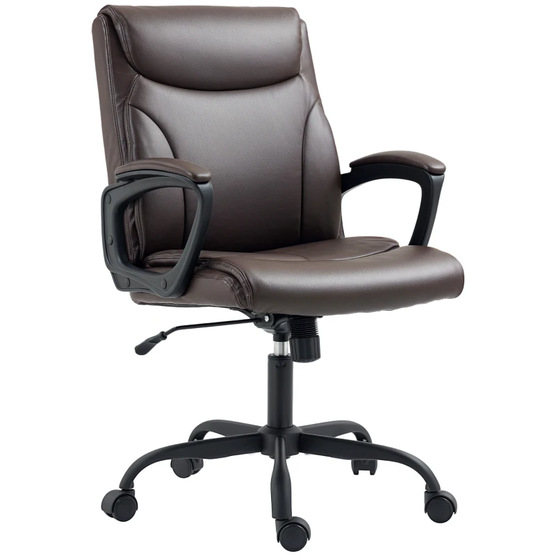 HOMCOM Executive Office Chair, Faux Leather Desk Chair with Height Adjustable, Swivel Wheels and Tilt Function, Computer Chair for Home Office and Study Room, Brown